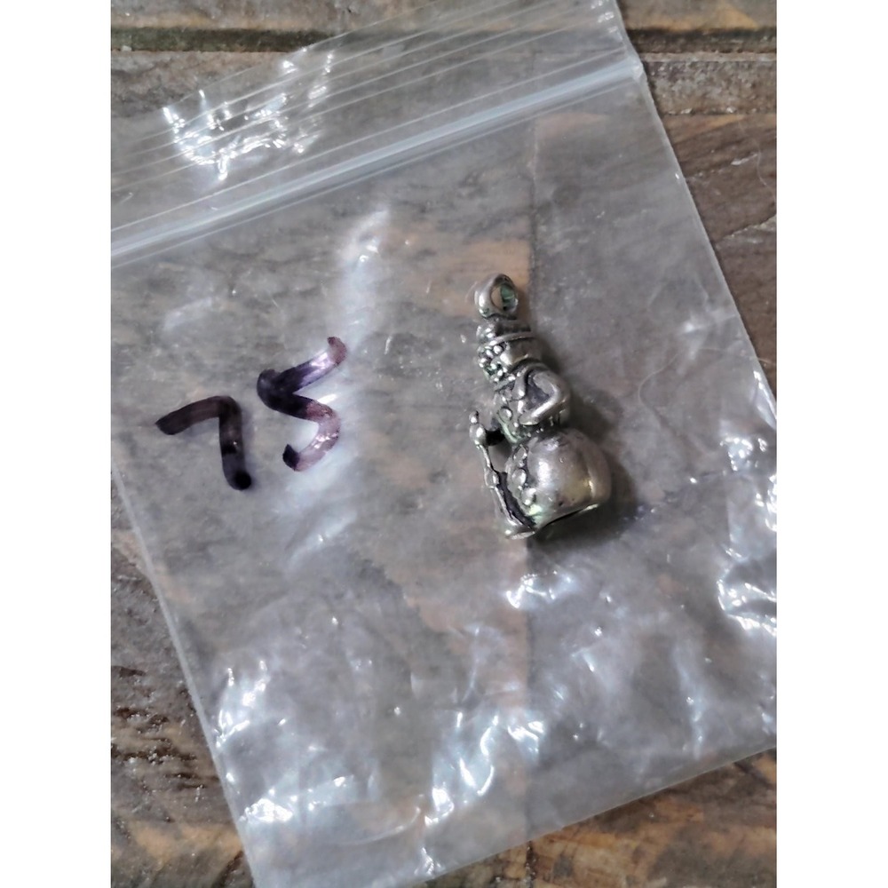 Vintage 925 Silver Snowman Charm Pendant Holding Broom Holiday Christmas 3D